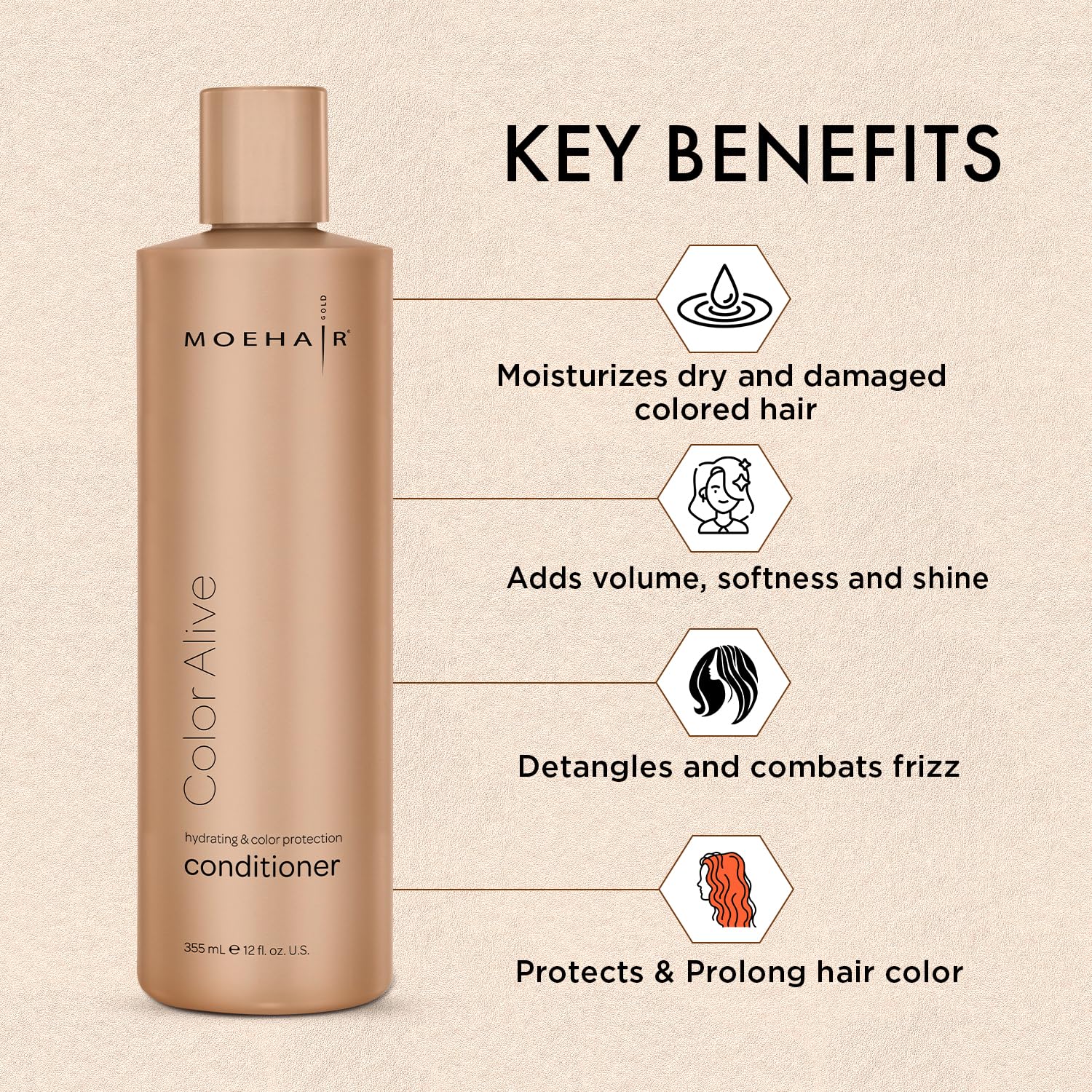 MOEHAIR Color Alive Conditioner | Hydrating & Nourishing | Conditioner for Color Treated Hair | Paraben & Sulfate-Free Conditioner | Reduces Scalp Dryness | Softens & Detangles Hair (12 Fl. Oz) - Image 3