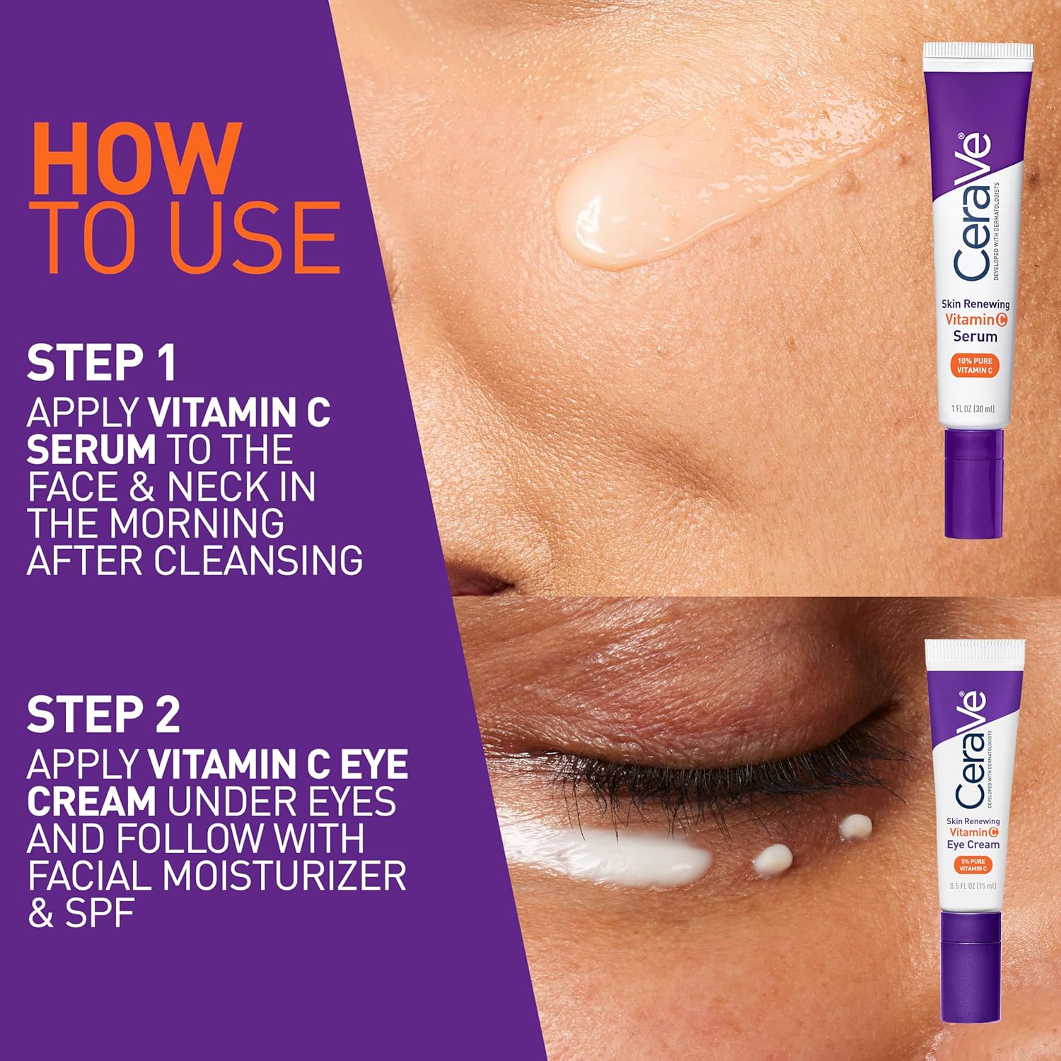 CeraVe Vitamin C Brightening Serum and Caffeine Eye Cream Set 1 oz Each - Image 6