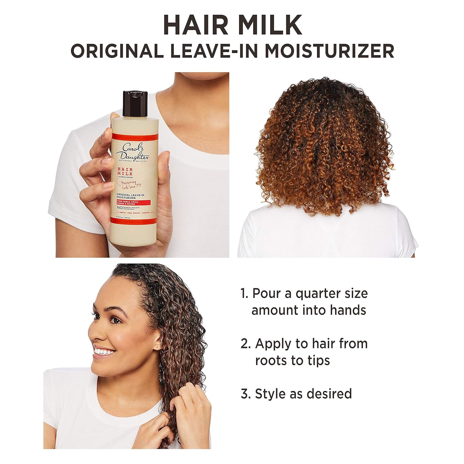 Curly Hair Products by Carol's Daughter, Hair Milk Original Leave-In Moisturizer for Curls, Coils and Waves with Agave and Shea Butter, 8 Fl Oz (Packaging May Vary) - Image 4