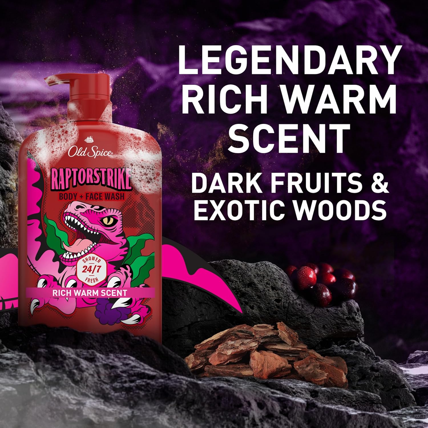 Old Spice Cleansing Body Wash for Men, 3X Defense, 24/7 Shower Fresh with Lasting Scent, 2-in-1 Body & Face Wash, Raptorstrike with Dark Berry Scent, 33.4 oz - Image 7