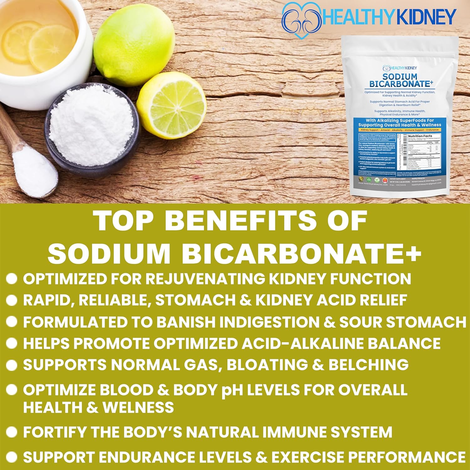 Organic Use Sodium Bicarbonate Alkaline Supplement for Alkalinity. Support Kidneys & Stomach Acid Neutralizer w/Alkaline Superfoods. Sodium Bicarbonate Powder Kidney Immune Support Antacid Sports 1LB - Image 7