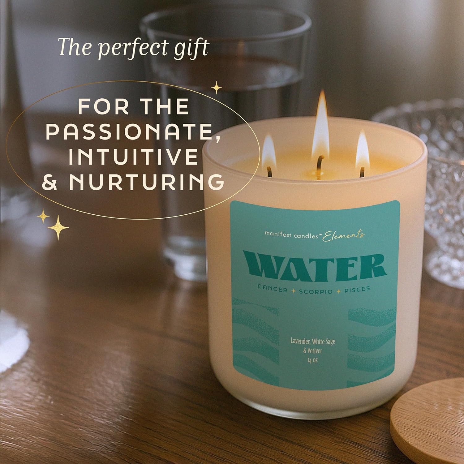Large 14.5oz 3 Wick Zodiac Water Cancer Pisces Scorpio Zodiac Gifts for Women - 60 Hour Burn - Astrology Gifts for Women, Healing Manifestation Spiritual Candles, Intention Meditation Candle - Image 2