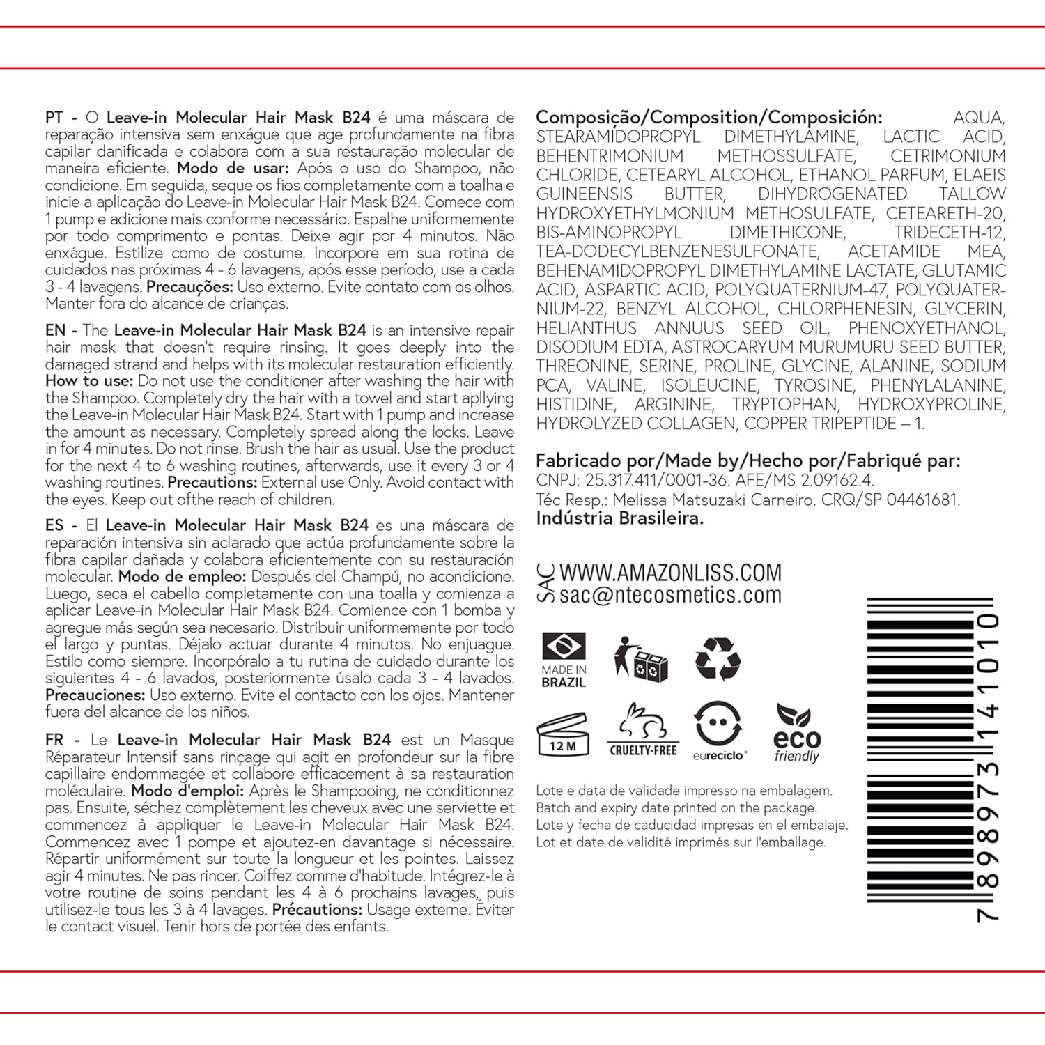 Leave-In Molecular Peptides Leave-In Repair Hair Mask B24, Repairs Dry or Damaged Hair, Reverse Hair Damage from Bleach, Color, Chemical Services & Heat (3.38 fl oz) - Image 8