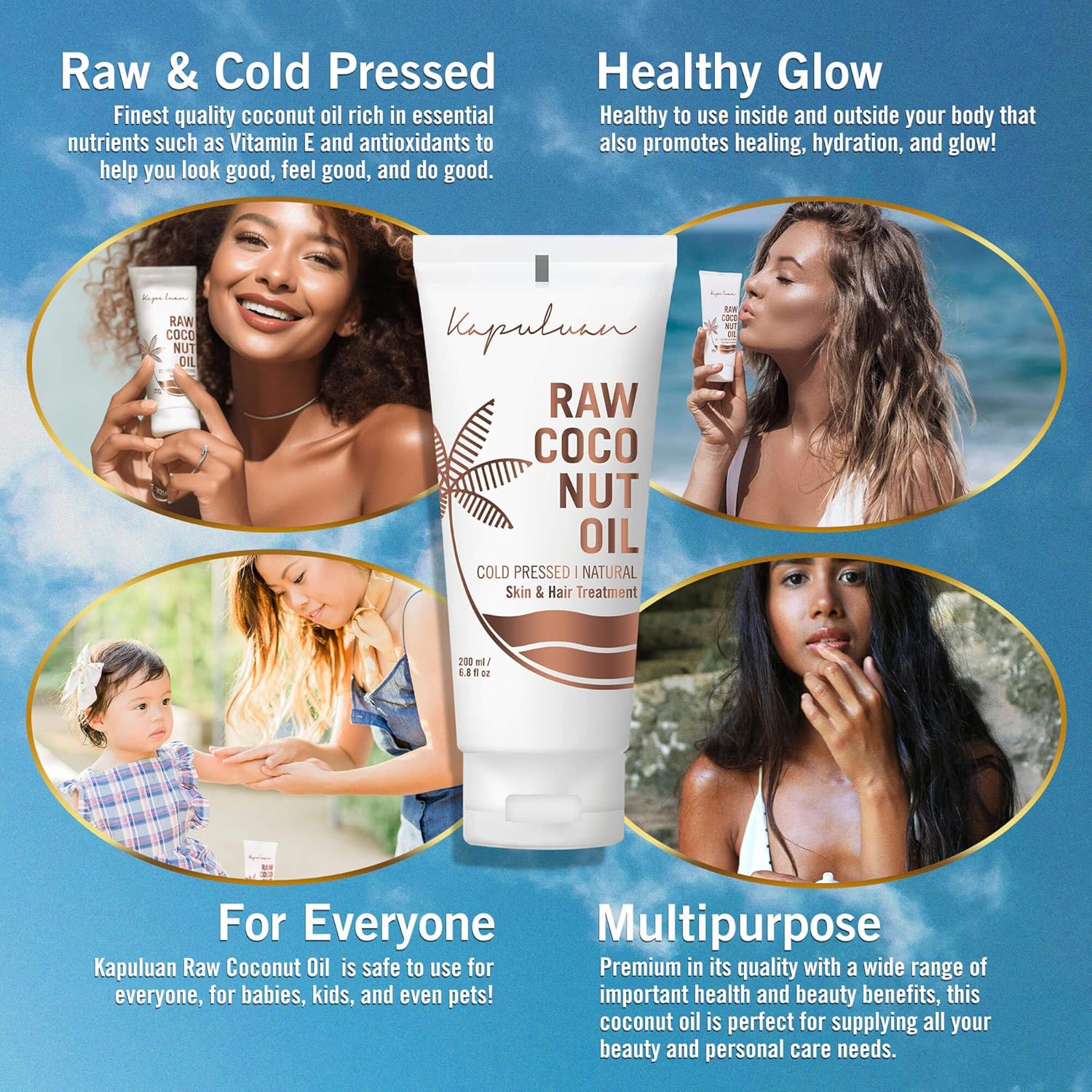 Raw Unrefined Cold Pressed Virgin Coconut Oil for Skin, Hair, Babies, Pets 200ml - Image 2