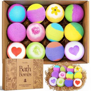 Bath Bombs for Women, 12 Pack Handmade Bubble Shower Bombs Set, Shea Butter & Individually Wrapped, Present Idea for Her/Him, Wife, Mom Women