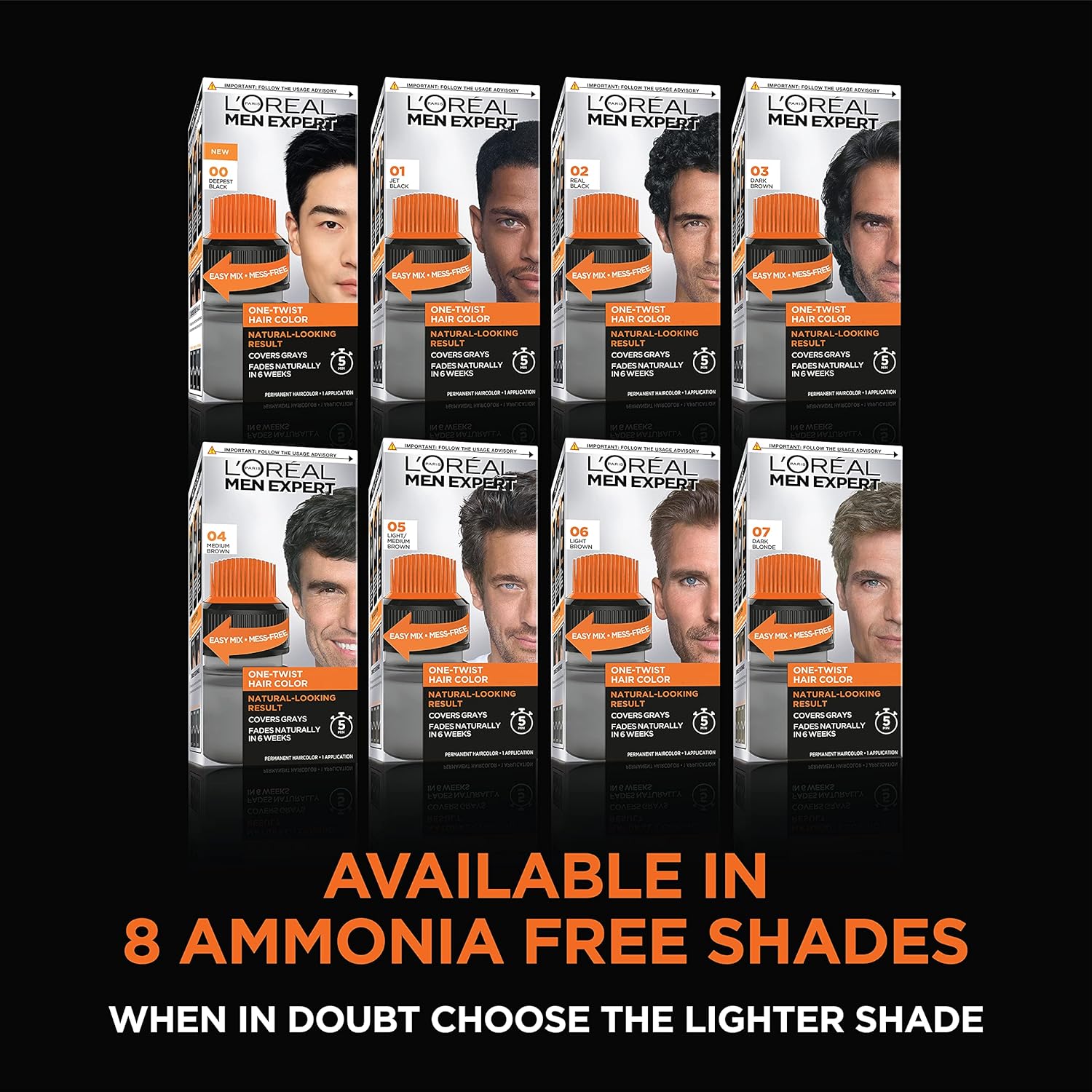 L’Oreal Paris Men Expert One Twist Mess Free Permanent Hair Color, Mens Hair Dye to Cover Grays, Easy Mix Ammonia Free Application, Real Black 02, 2 Application Kit - Image 7