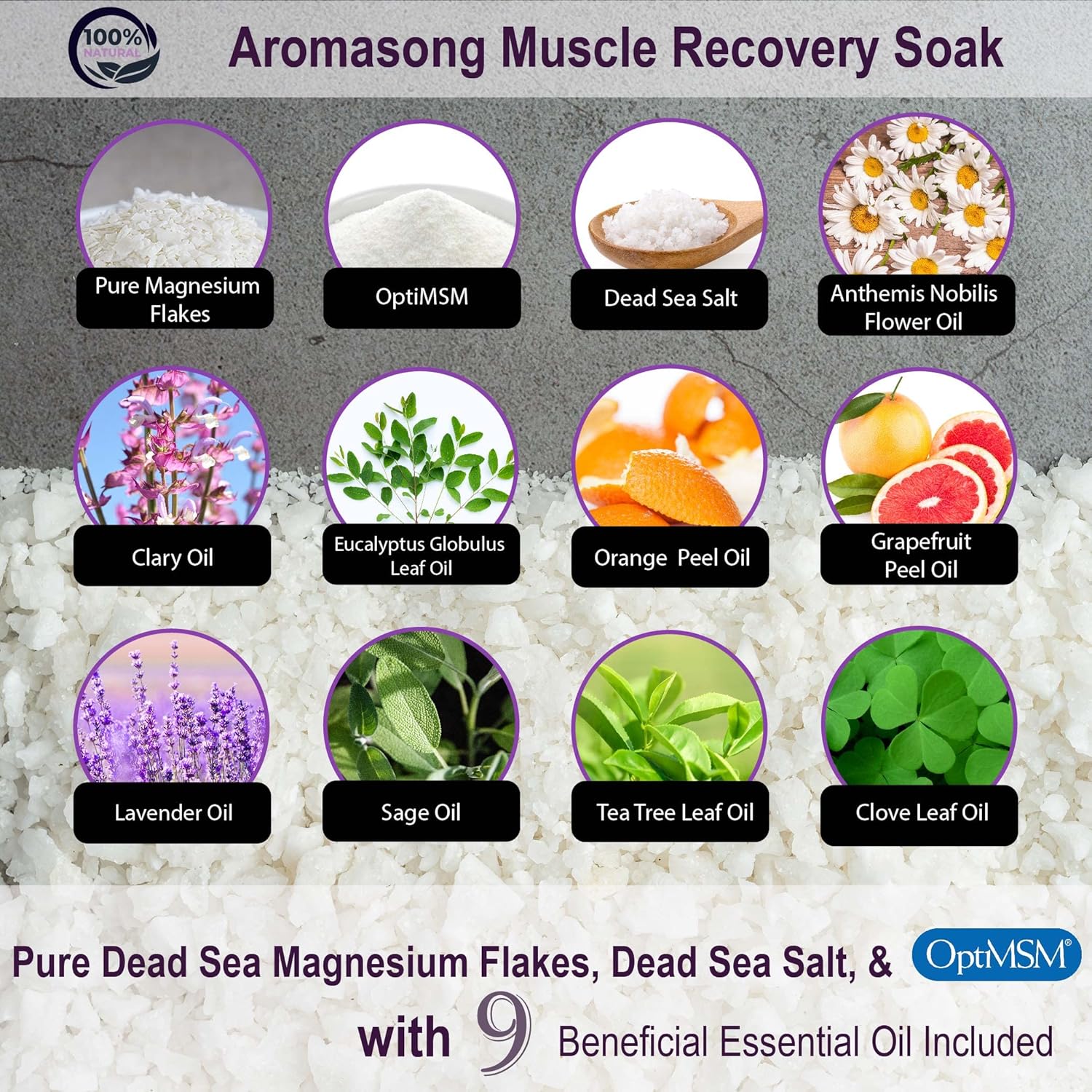 Muscle Recovery Bath Soak for Muscle | Sore Muscle Soak with Dead Sea Salt, OptiMSM, Magnesium Flakes & Essential Oils | 3 Lb. - Made in USA. - Image 3