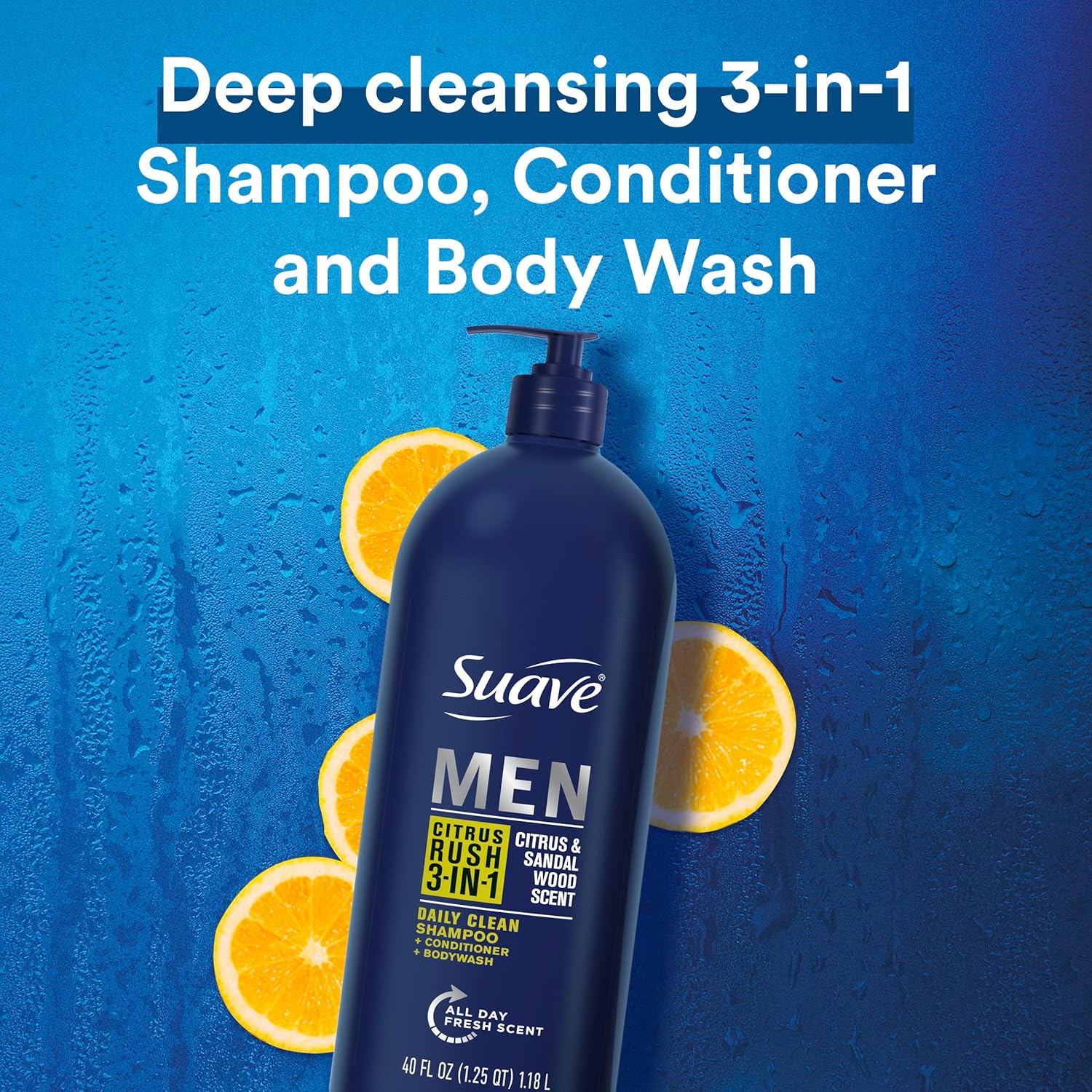 Suave Shampoo Conditioner Bodywash Men 3 in 1 Citrus & Sandal Wood to Cleanse and Nourish Hair and Skin, 40 oz Pack of 3 - Image 3