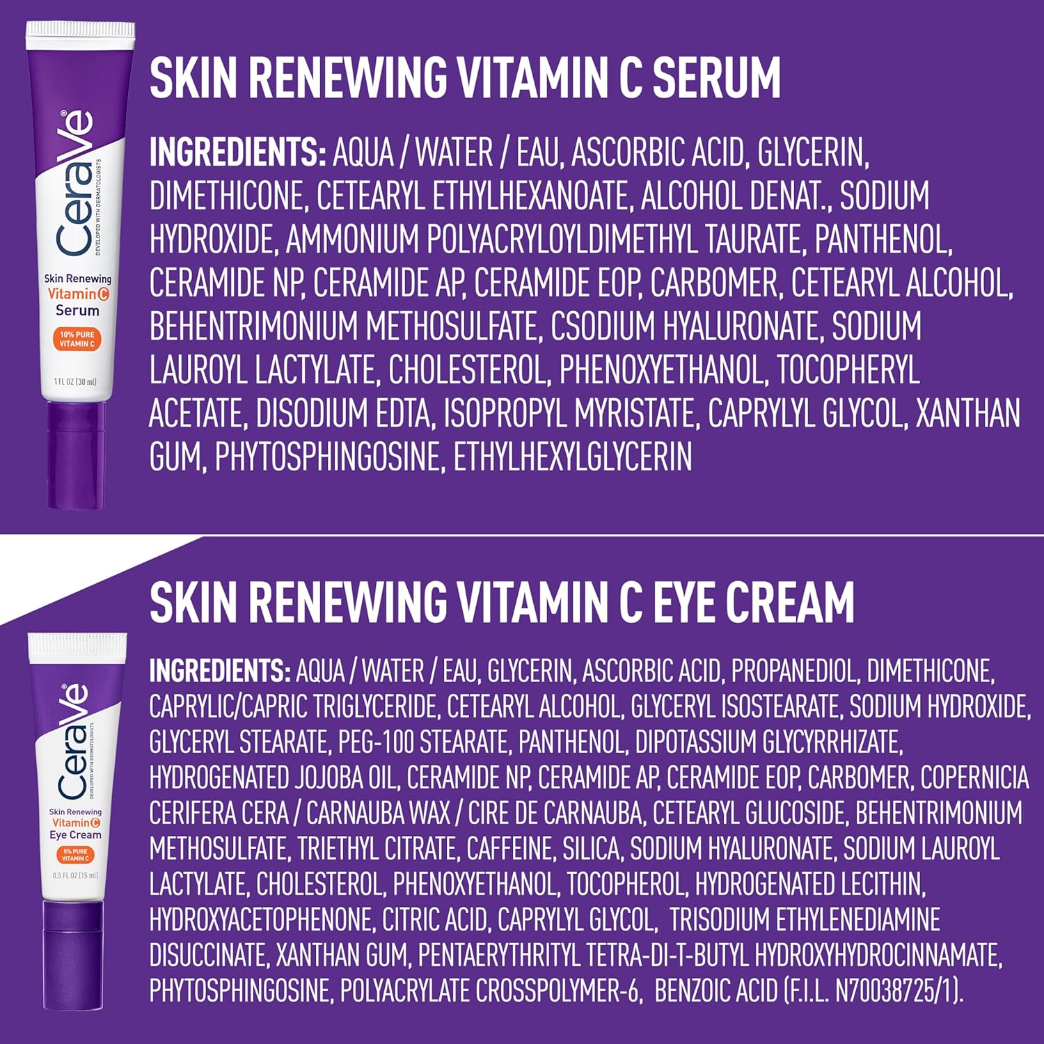 CeraVe Vitamin C Brightening Serum and Caffeine Eye Cream Set 1 oz Each - Image 8
