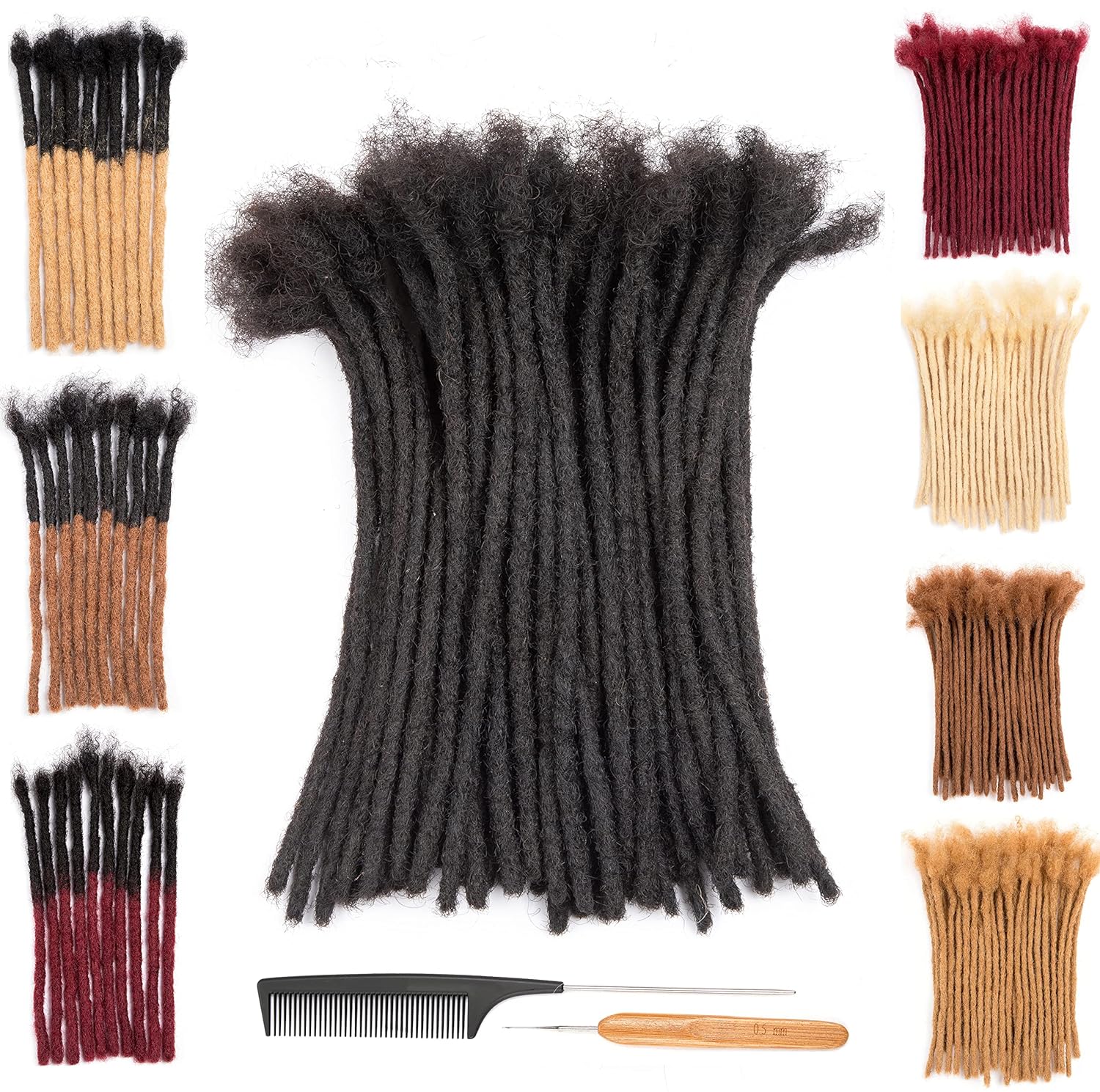 DAIXI 0.4cm and 0.6 0.8cm Thickness Options 6-18 Inch 30 Strands 100% Real Human Hair Dreadlock Extensions for Man/Women Handmade Permanent loc Extensions Bundles Can Be Dyed Bleached Curled Twisted