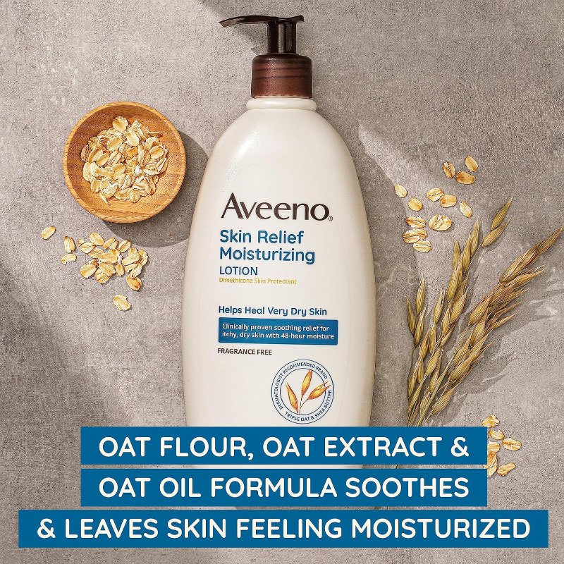 Aveeno Skin Relief Moisturizing Lotion for Very Dry, Itchy Skin with Soothing Triple Oat & Shea Butter Formula, Fragrance Free, 12 Fl. Oz - Image 2