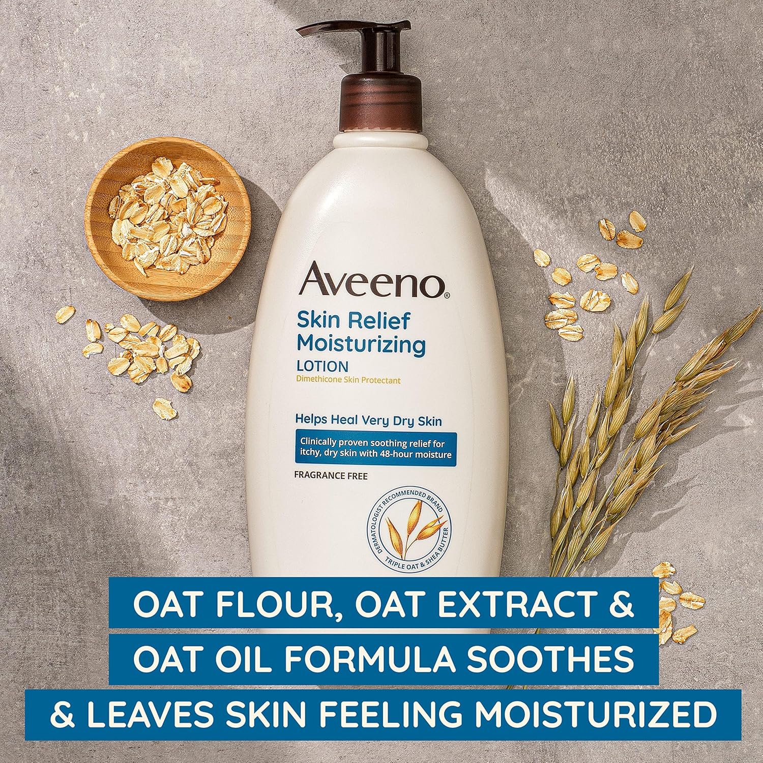Aveeno Skin Relief Moisturizing Lotion for Very Dry Skin with Soothing Triple Oat & Shea Butter Formula, Dimethicone Skin Protectant Helps Heal Itchy, Dry Skin, Fragrance-Free, 8 fl. oz. - Image 2