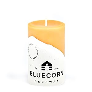 Bluecorn Beeswax Pillar candle in smallest size