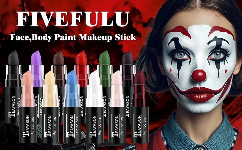 black red white green brown blue purple halloween body face paint zombie clown joker skeleton