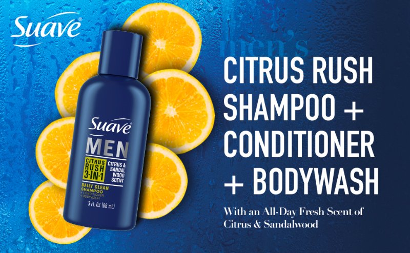 Suave Men 3-in-1 Shampoo Conditioner Body Wash Travel Size 6 Pack