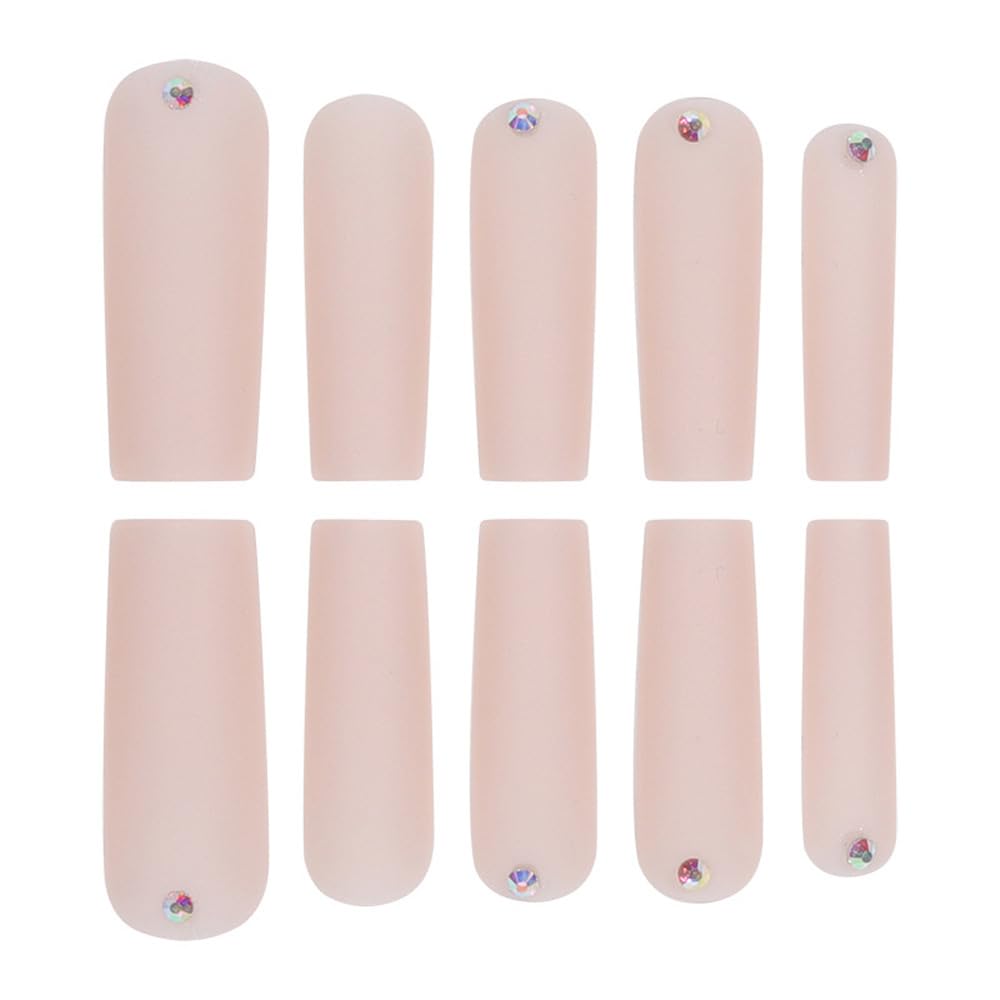 Matte Pink Long Square Press-On Nails with Acrylic Fantasy Designs and Glue - Image 7