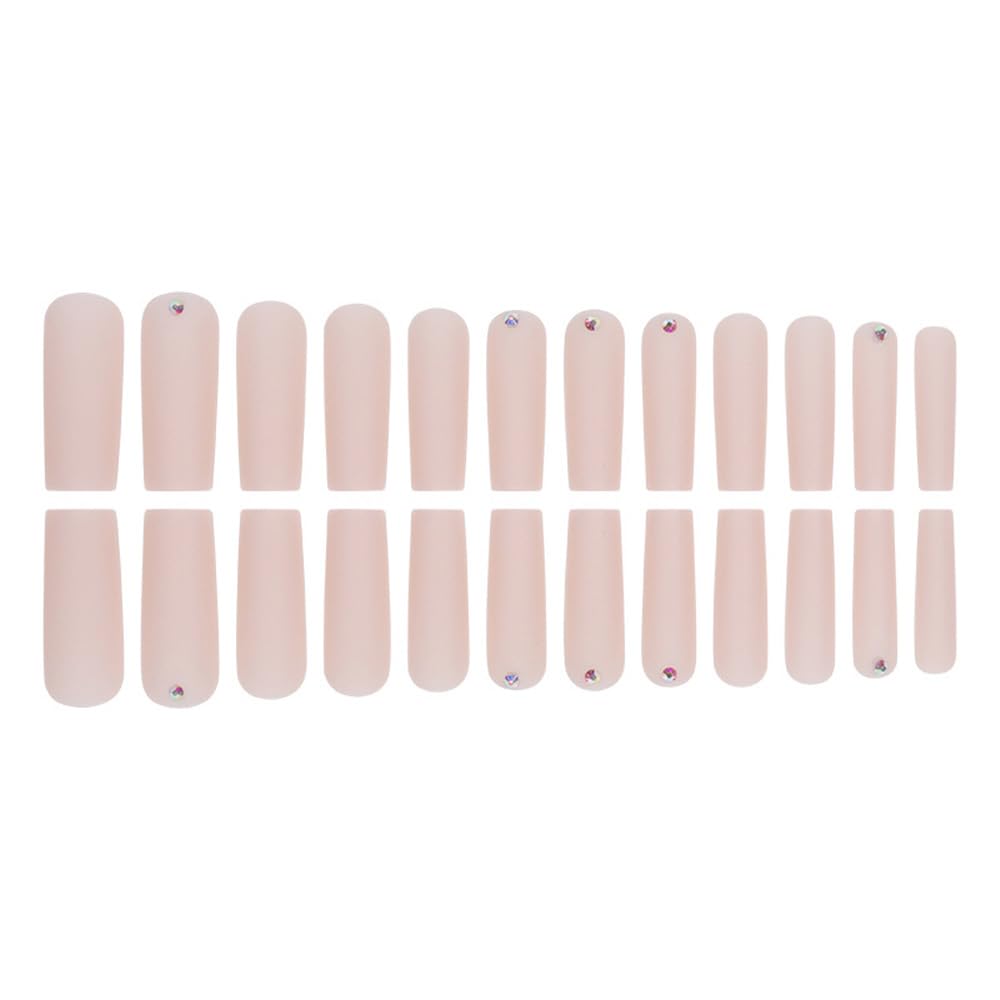 Matte Pink Long Square Press-On Nails with Acrylic Fantasy Designs and Glue - Image 3