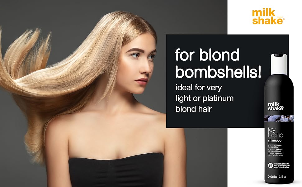 milk_shake Icy Blond Shampoo, Black Pigment Silver Shampoo for Very Light Blond and Platinum Hair