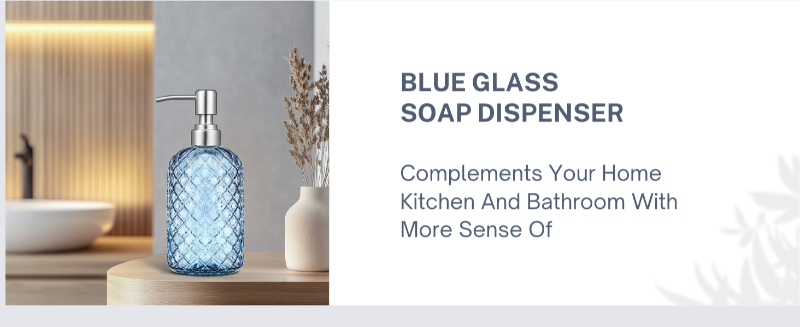 Blue glass soap dispenser