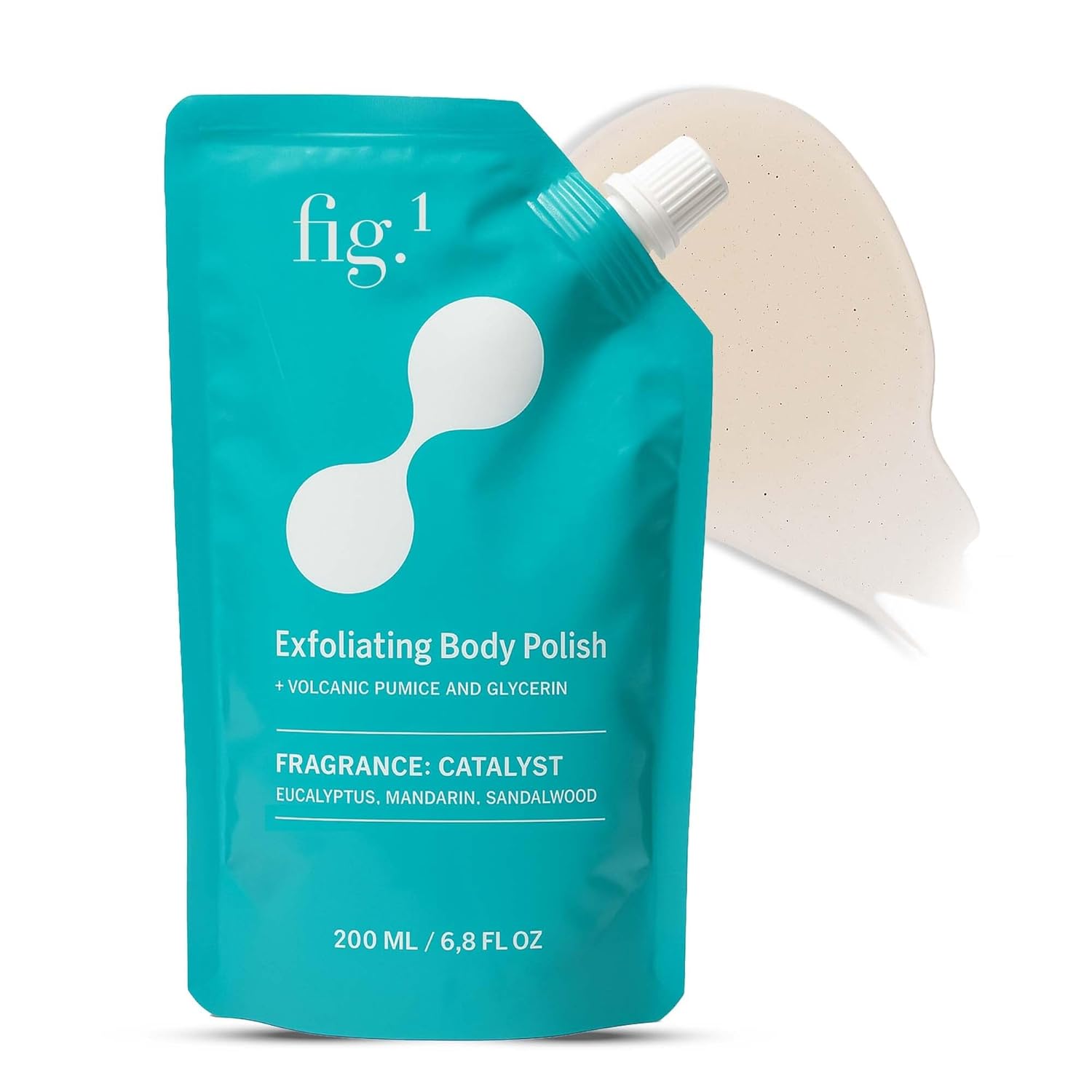 Fig.1 Exfoliating Body Scrub, Brightening Polish for Rough & Dead Skin, Keratosis Pilaris, Strawberry Skin, Volcanic Pumice, Glycerin, Eucalyptus Fragrance, Skin Exfoliator, Body Wash Scrub, 200 ml