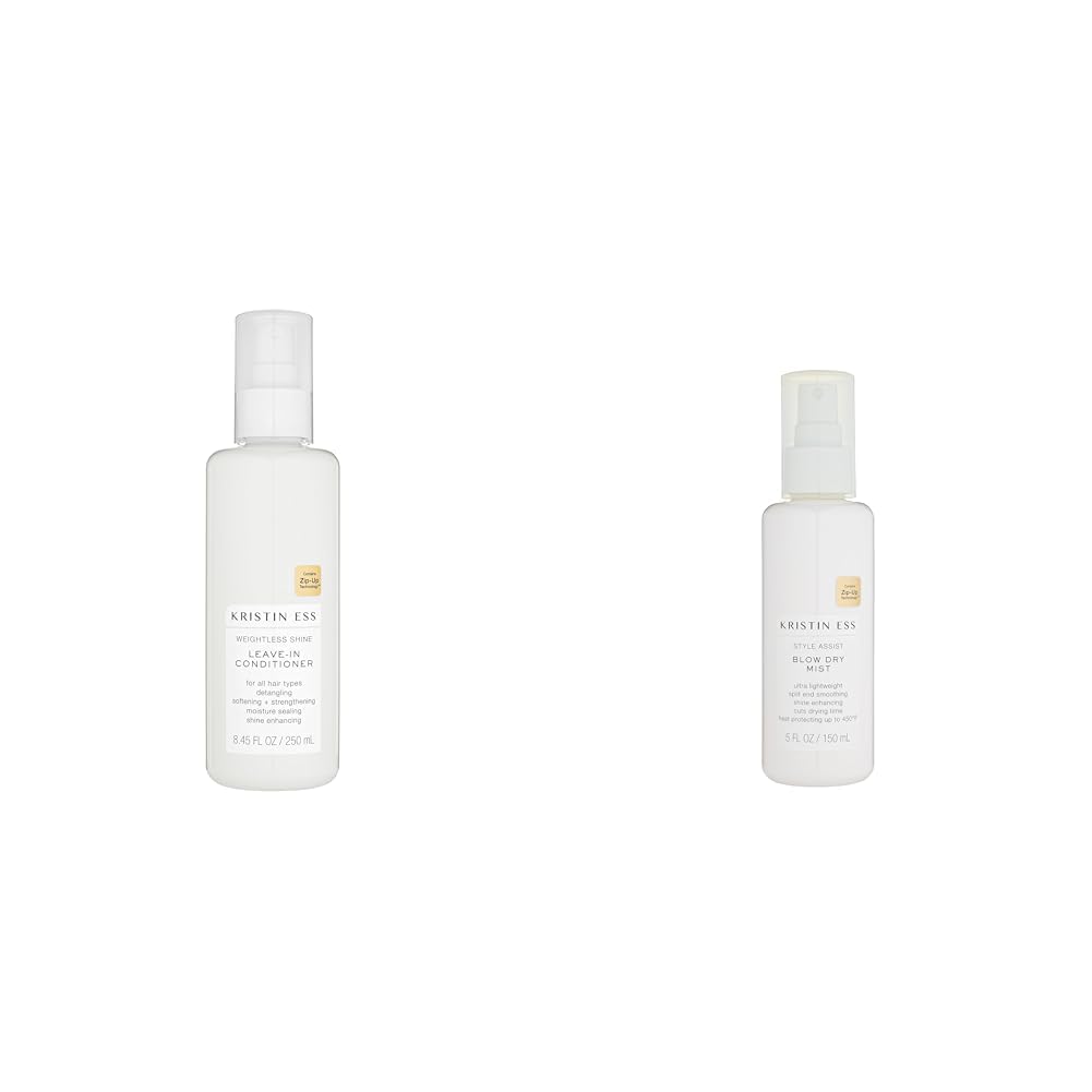 Kristin Ess Hair Weightless Shine Leave In Conditioner Spray for Curly, Straight & Dry Damaged Hair & Style Assist Blow Dry Mist Heat Protectant Spray