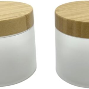 Empty Bamboo Lid Jar 16oz/500g 2 PACK,Refilable Plastic Round Cosmetic Containers for Powder,Body Butter,Cream,Lotion,Wide Mouth Makeup Sample Storage Pot Dispenser(Frost)