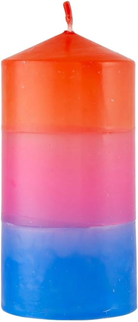 Slant Collections Tri-Colored Unscented Pillar Candle, 4.75-Inch, Red/Pink/Blue
