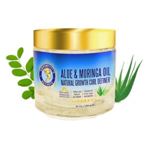 Nefertiti's Secrets Natural Growth Curl Definer | Aloe Vera and Moringa Oil for Hair Growth & Moisture | Strong Hold | Frizz Controller | Curly Hair Products for Women | 16 Oz / 454 mL