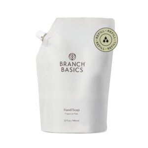 Branch Basics Gel Hand Soap Refill – 32oz Pouch | Plant & Mineral-Based Formula with Aloe, Chamomile & Meadowfoam Oil | Fragrance-Free, Gentle & Safe for Sensitive Skin