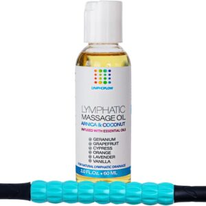 Arnica Coconut Lymphatic Drainage Massage Oil 2oz & Post Liposuction Massage Roller Stick Bundle, for Fibrosis Treatment, Manual Lymph Drainage & Post Surgery Recovery