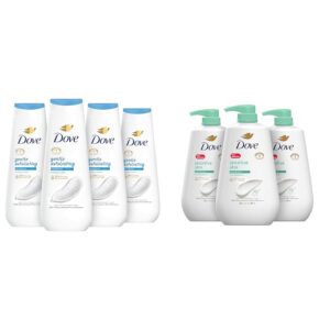Dove Body Wash Gentle Exfoliating With Sea Minerals 4 Count and Sensitive Skin Hypoallergenic Paraben-Free Body Wash 30.6 fl oz (Pack of 3)