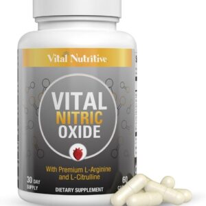 Vital Nitric Oxide Supplements for Men - Workout Booster Supplement for Men - Nitrous Oxide Boost Blood Flow, Blood Pressure, Energy & Workout Performance with L Arginine L Citruline-30 Days Supply