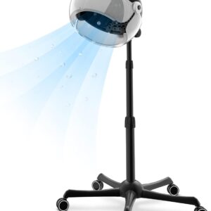 Ionic Hooded Hair Dryer, 1875W Professional Height Adjustable Standing Hair Dryer Bonnet with 3 Temperature Settings, Portable Salon Dryer with Rolling Wheels for Home & Hairstylist