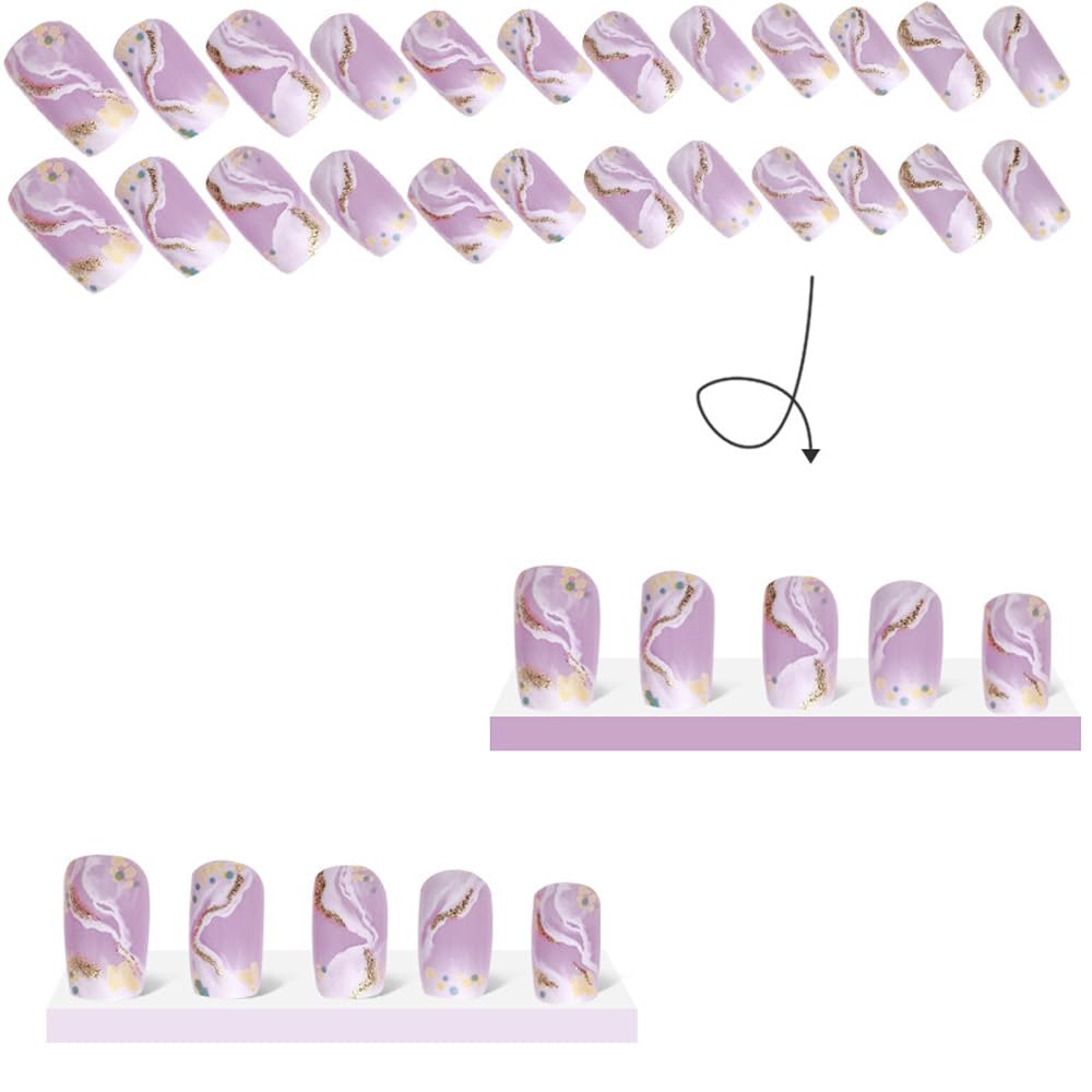 Marble Short Square Glitter Press-On Nails Kit for Women and Girls - Image 4