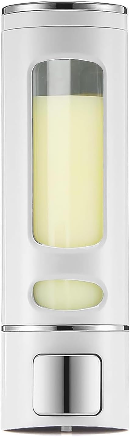 Single Wall Mounted Hand Soap Dispenser, 13.5oz/400ml White Shower Pump, Clear Refillable Liquid Lotion Soap Dispenser, Gel Container Shower Pump Dispenser and Organizer for Bathroom Kitchen