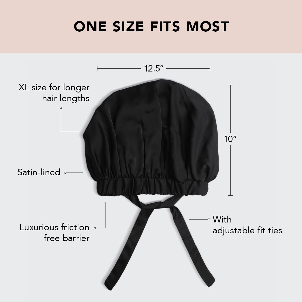 Kitsch XL Black Satin Sleeping Bonnet for Curly Hair - Adjustable Night Cap - Image 3