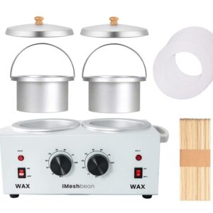 iMeshbean Professional Double Pot Wax Warmer + 40 Wooden Sticks; Ideal for Professional Salon Use or Personal Home Waxing; Wax Warmer for Hair Removal; Unisex; Experienced Waxing Users
