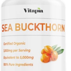 Organic Sea Buckthorn Extract Capsules with Natural Omega 7 & Omega 3 6 9 for Heart Health, Skin, Immune Support - 5:1 Ratio & 180 Veggie Capsules - Non-GMO, Gluten-Free, Vegan-Friendly