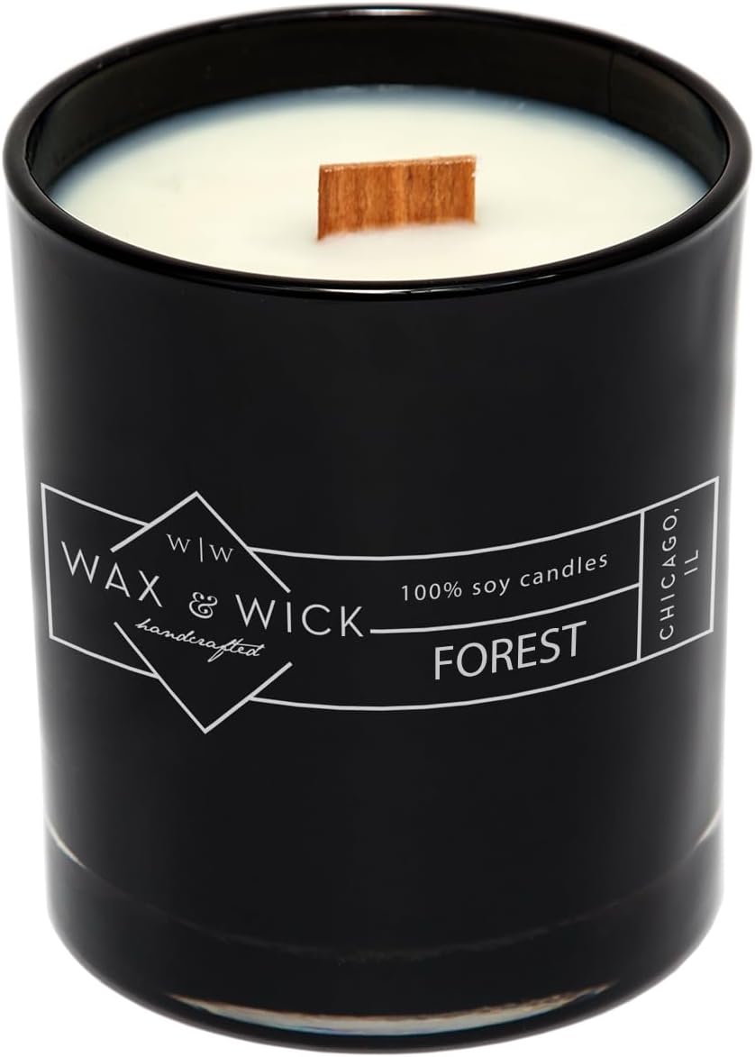 Wax and Wick 12oz Scented Candle for Men, 100% Soy Wax, Double Wood Wick, Black Jar, Forest Scent, Long Lasting, Masculine Scents, Perfect for Home, Mancave, Bachelor Pad, Men's Gift - Made in USA