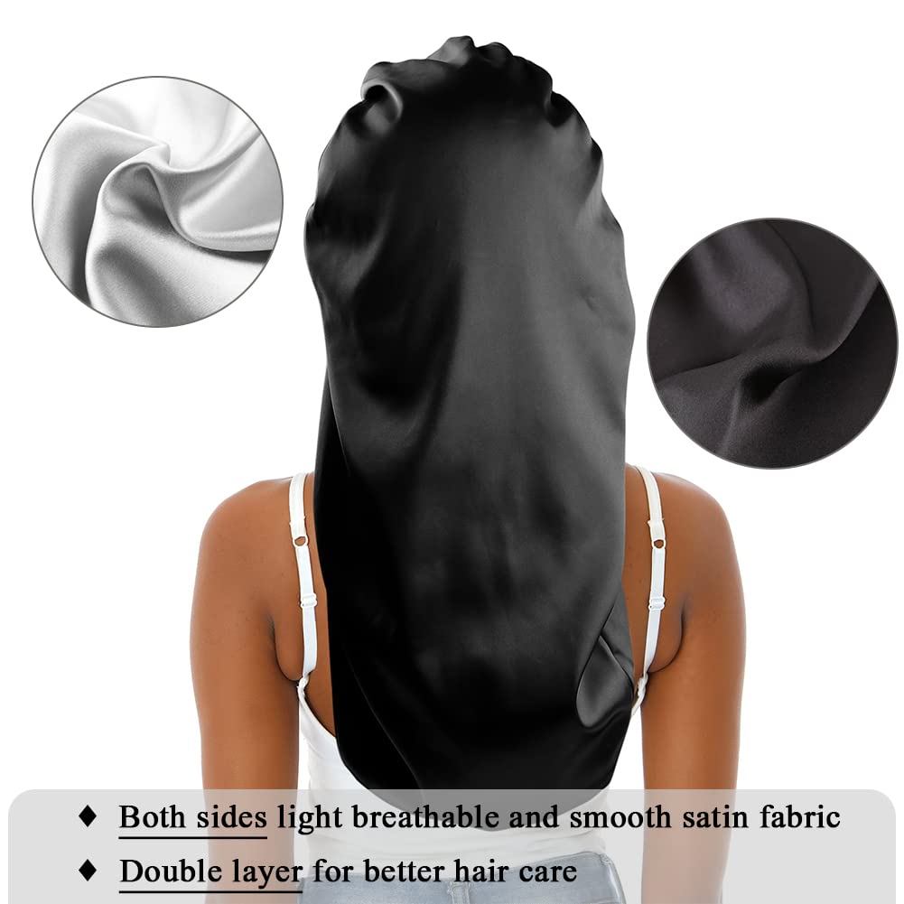 XL Double-Layer Satin Bonnet with Adjustable Tie Band for Long Hair Protection - Image 5