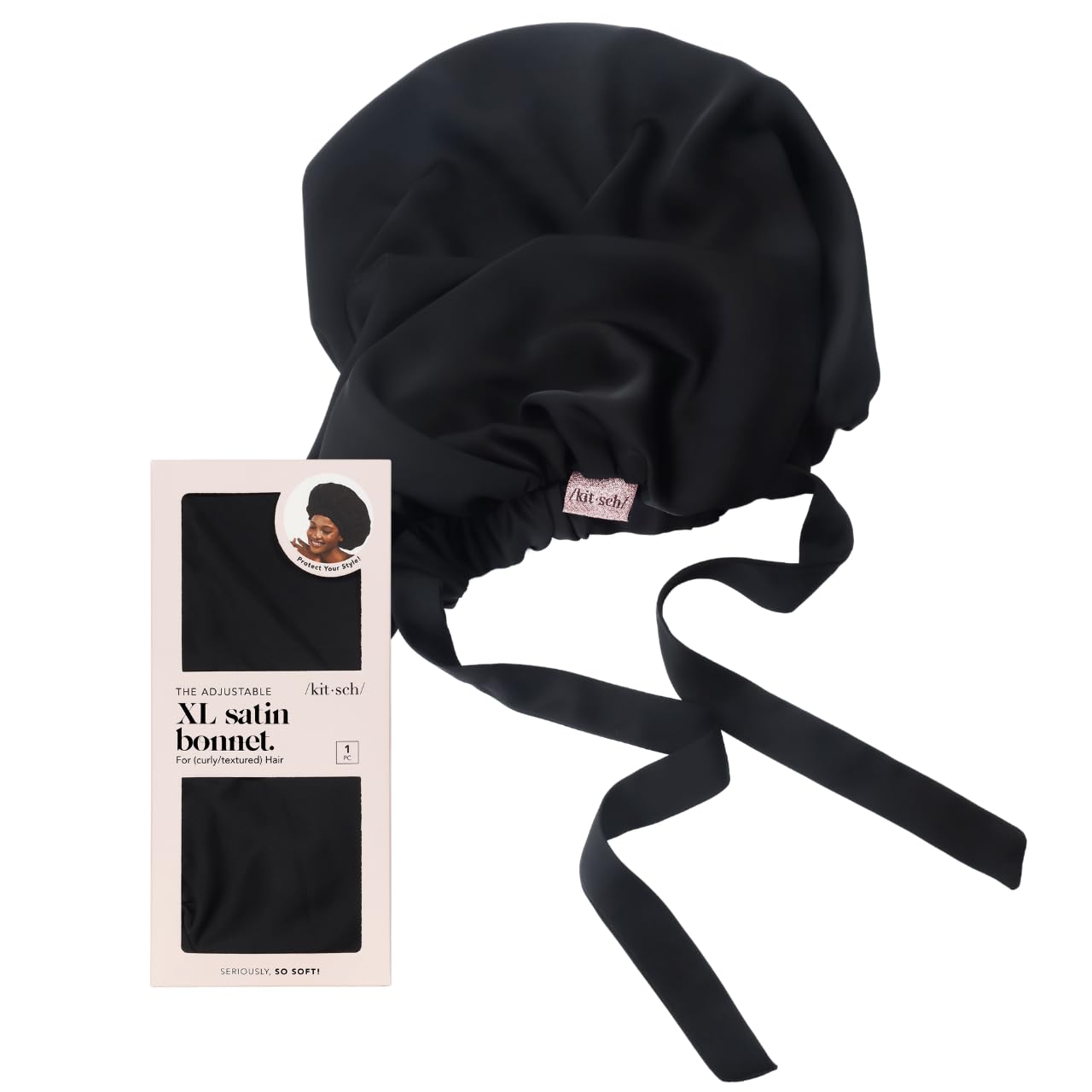 Kitsch XL Black Satin Sleeping Bonnet for Curly Hair - Adjustable Night Cap - Image 9