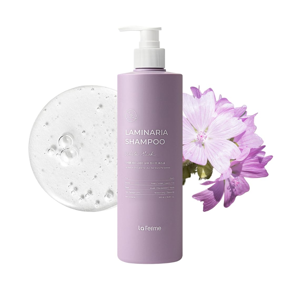 Laminaria Shampoo with Organic Ingredient, Korean Clarifying Shampoo, Hydrating for Dry Hair, Strengthening for Weak Hair, Sulfate & Paraben free, For Women & Men (16.9 FL. OZ., White Musk)