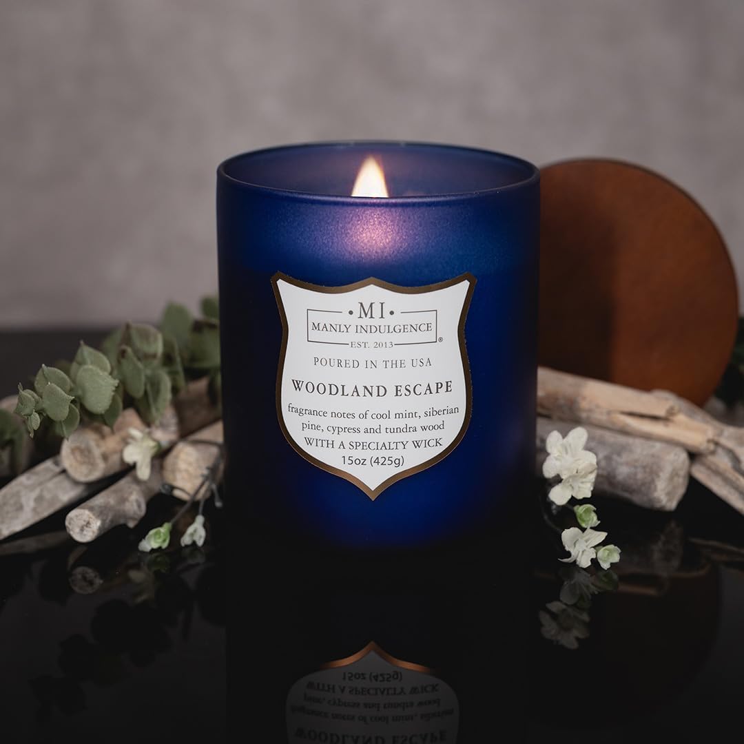 Manly Indulgence Woodland Escape Scented Candles for Men, 15 oz Wooden Wick, Premium Soy Blend Wax, 60H Burn, Candles for Home Scented - Made in The USA - Image 3