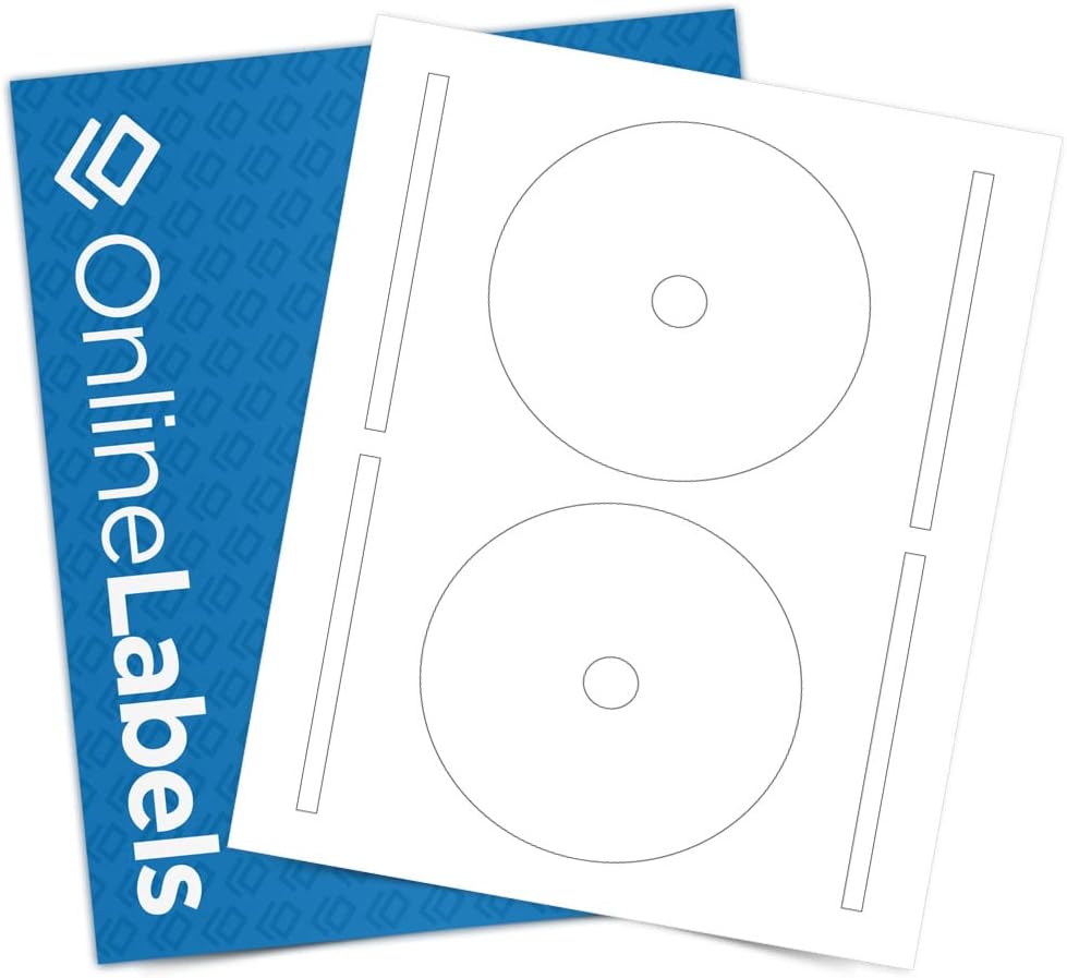 4.65 Inch Full-Face CD/DVD Labels & Spine Label - Pack of 200 Sets of CD/DVD Stickers, 100 Sheets - Inkjet/Laser Printer - Online Labels