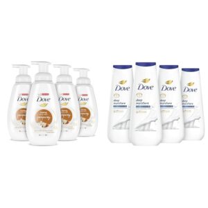 Dove Instant Foaming Body Wash Shea Butter with Warm Vanilla Pack of 4 & Body Wash Deep Moisture 4 Count For Dry Skin Moisturizing Skin Cleanser