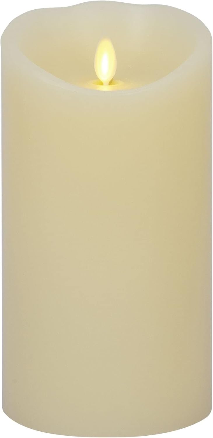Luminara Scalloped Edge Flameless LED Candle - Ivory 4" x 7" - Real Wax Pillar Battery Operated Moving Flame w/Timer Unscented 1000Hr Runtime
