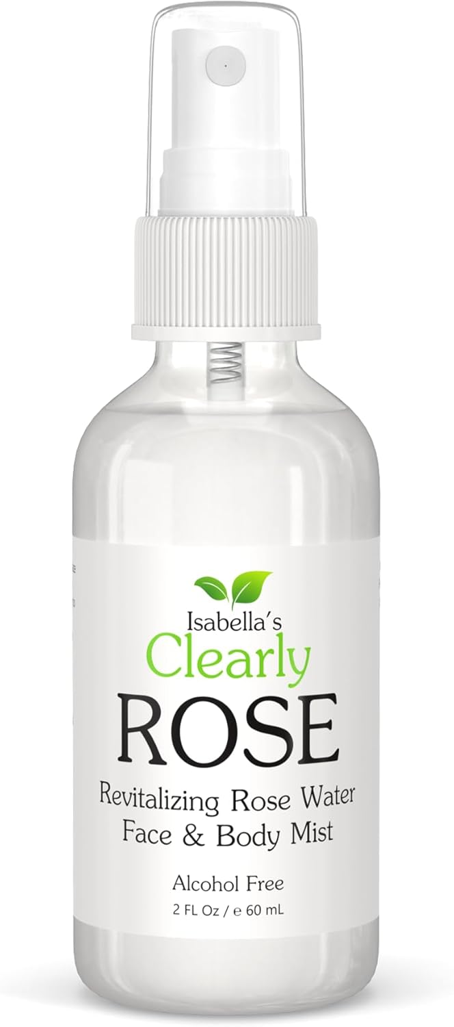 Isabella's Clearly Rose - 100% Pure Rose Petal Water Spray for Hydration, Body and Hair | Revitalizing Aromatherapy Mist | Alcohol-Free, No Additives, Glass Bottle, Made in USA (2 Oz)