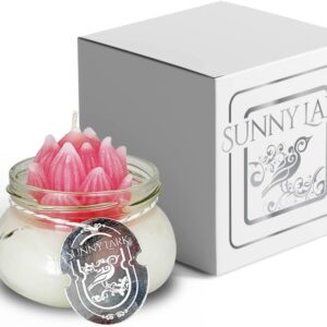 Unique Pink Lotus Flower Jar Candle | 6oz | Perfect for Women, Weddings, Birthdays, Anniversaries and Home Decor | Soy Wax Blend