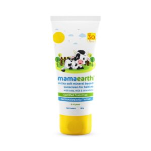 Mamaearth Milky Soft Mineral Based Sunscreen SPF 30 & PA+++ with Oats, Milk and Calendula for Babies-80g