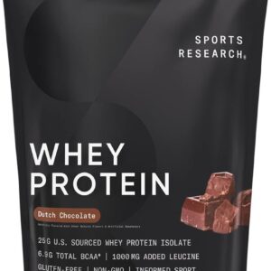 Sports Research Whey Protein Isolate - Sports Nutrition Protein Powder 25g per Scoop - 2lb Bag Whey Protein - Dutch Chocolate Bulk Protein Powder, 25 Servings